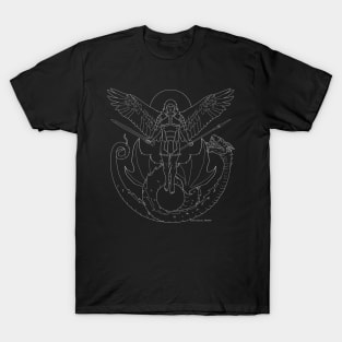 Fighting Angel and Dragon White Line T-Shirt